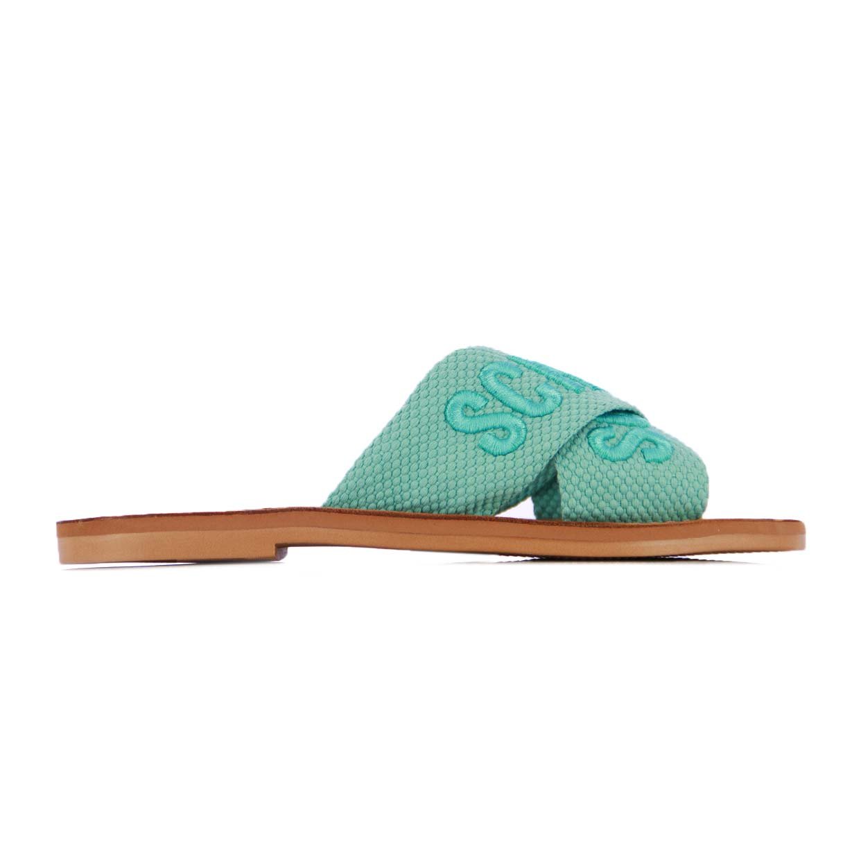 X Logo Blue Flat Sandal -Blue