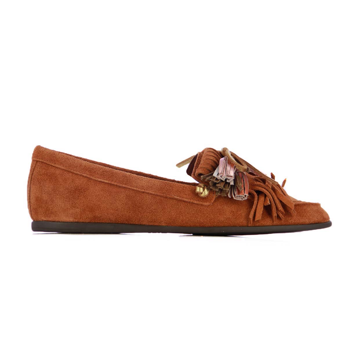 Alina Suede Fringe Loafers -Cognac