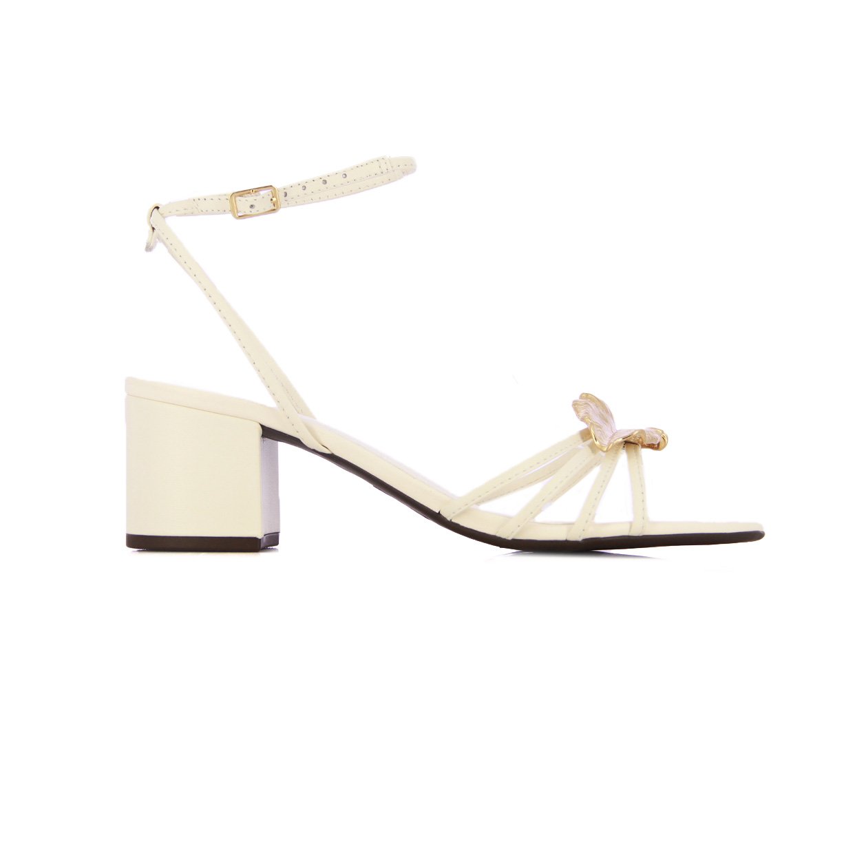 Ankle Strap Leaf Sandal -Crema