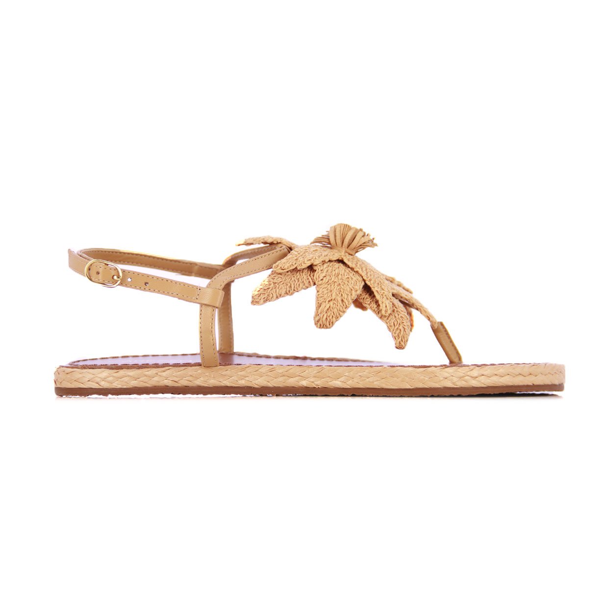 Flat Flower Sandal -Caramel