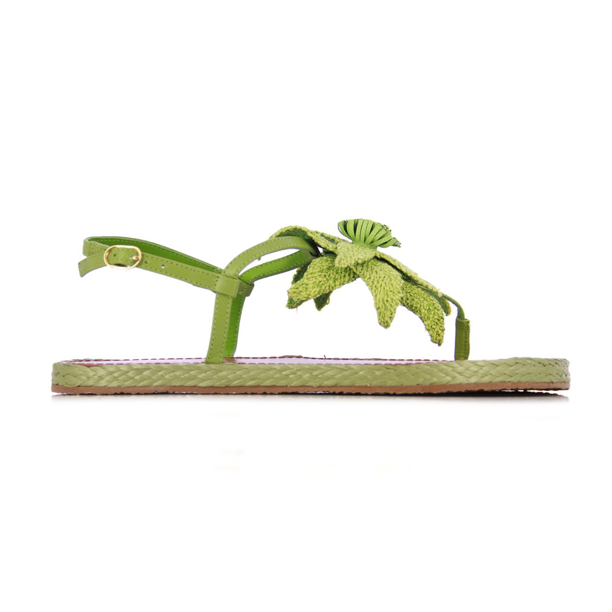 Flat Flower Sandal -Green