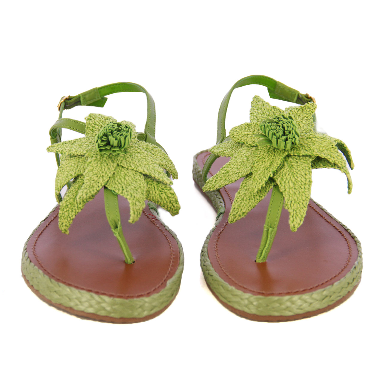 Flat Flower Sandal -Green - Image 3
