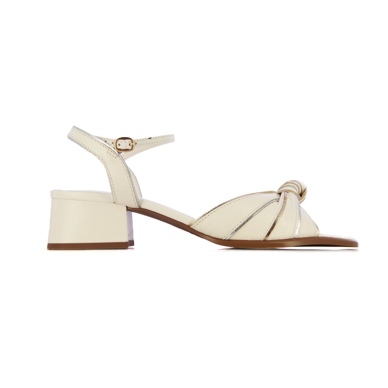 Ankle Strap Block Heel Sandal -Crema