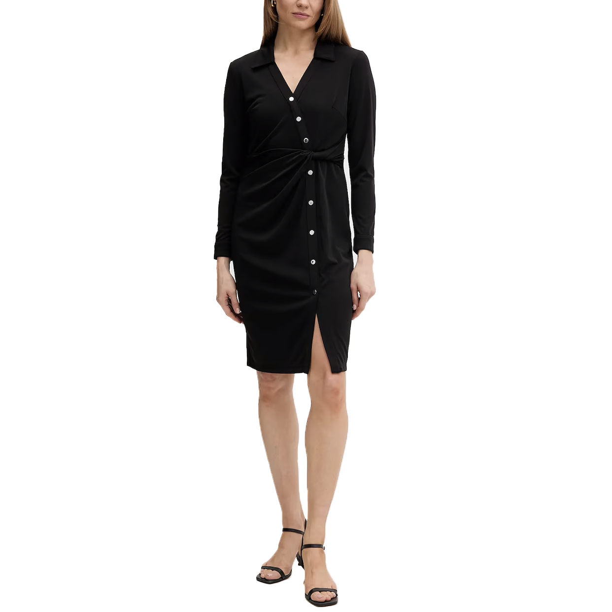 Knot Button-Up Dress -Black