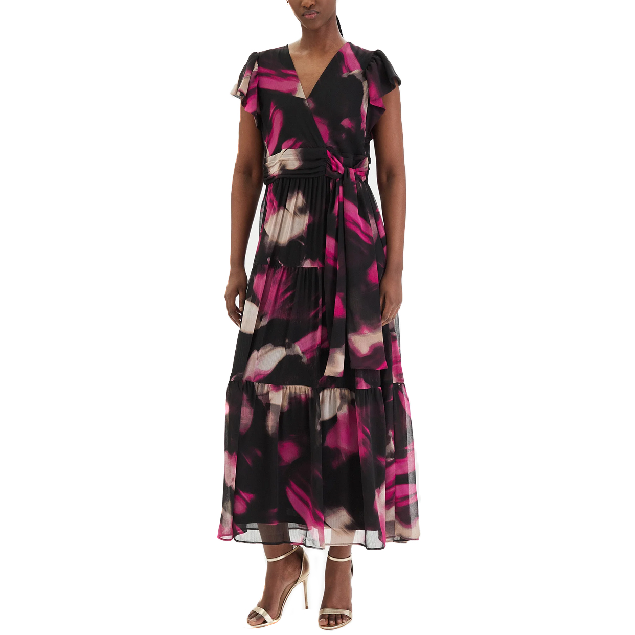 Ruffle V-Neck Dress -Pink