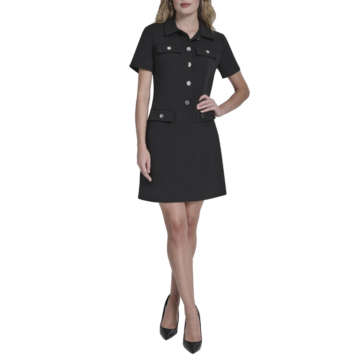 Shift Dress With Buttons -Black
