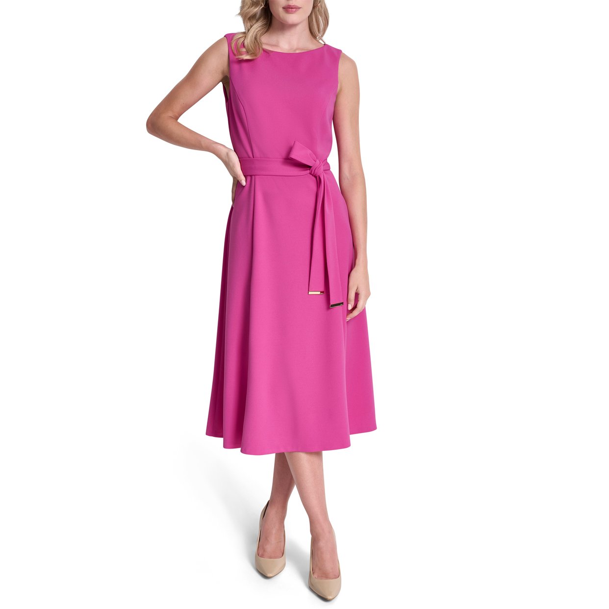 Sleeveless Dress With Tie -Rose