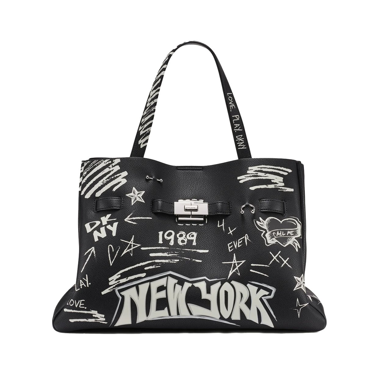 Bryar Graffiti-Print Large Satchel Bag -Black/Silver