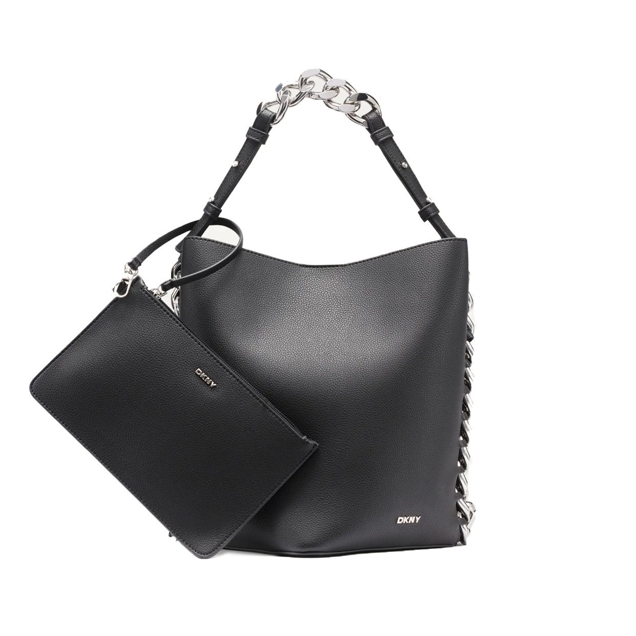 Riona Chain-Trimmed Bucket Bag -Black/Silver