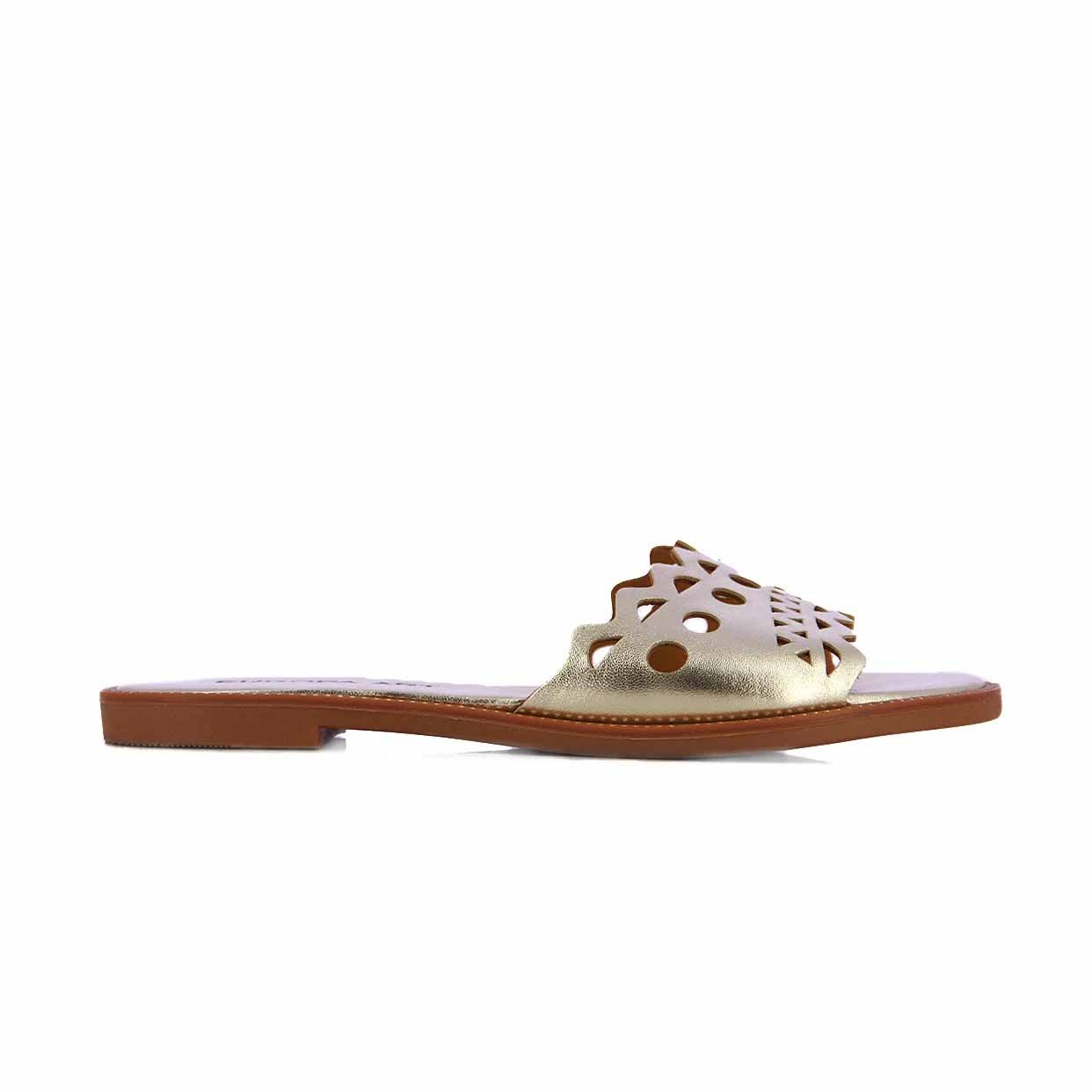 Cut-Out Leather Sandals -Light Gold