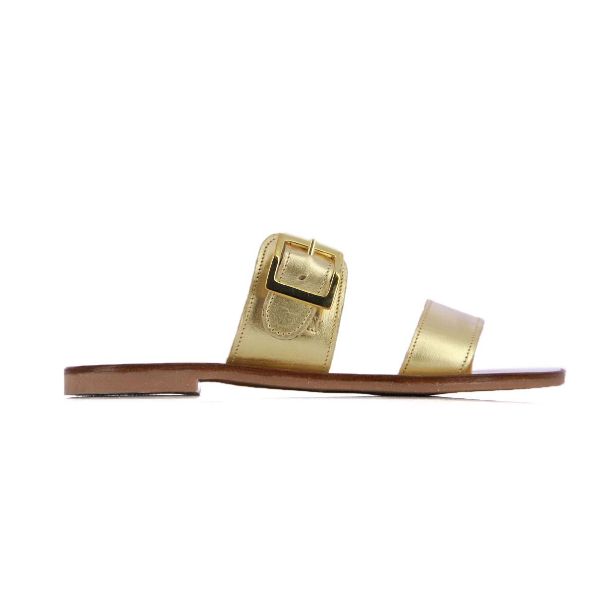 Slip-On Buckle Sandal -Gold