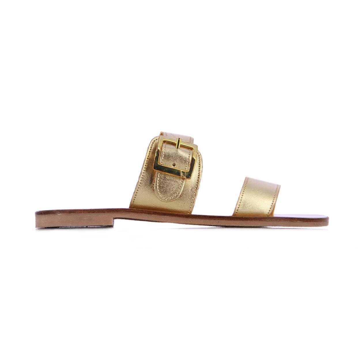 Slip-On Buckle Sandal -Pewter