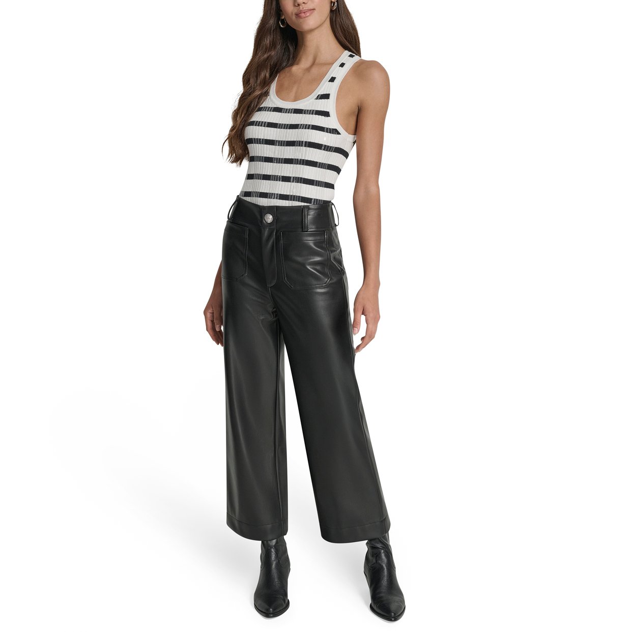 High Rise Cropped Wide Leg Pants -Black