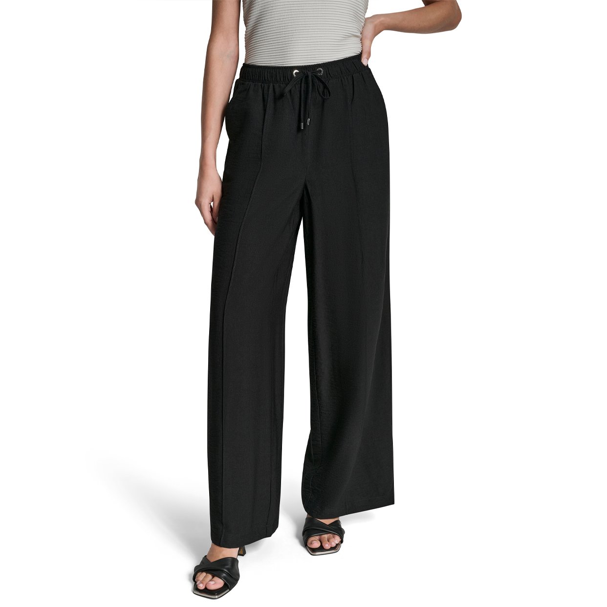 Pull On Front Trousers -Black - Image 2