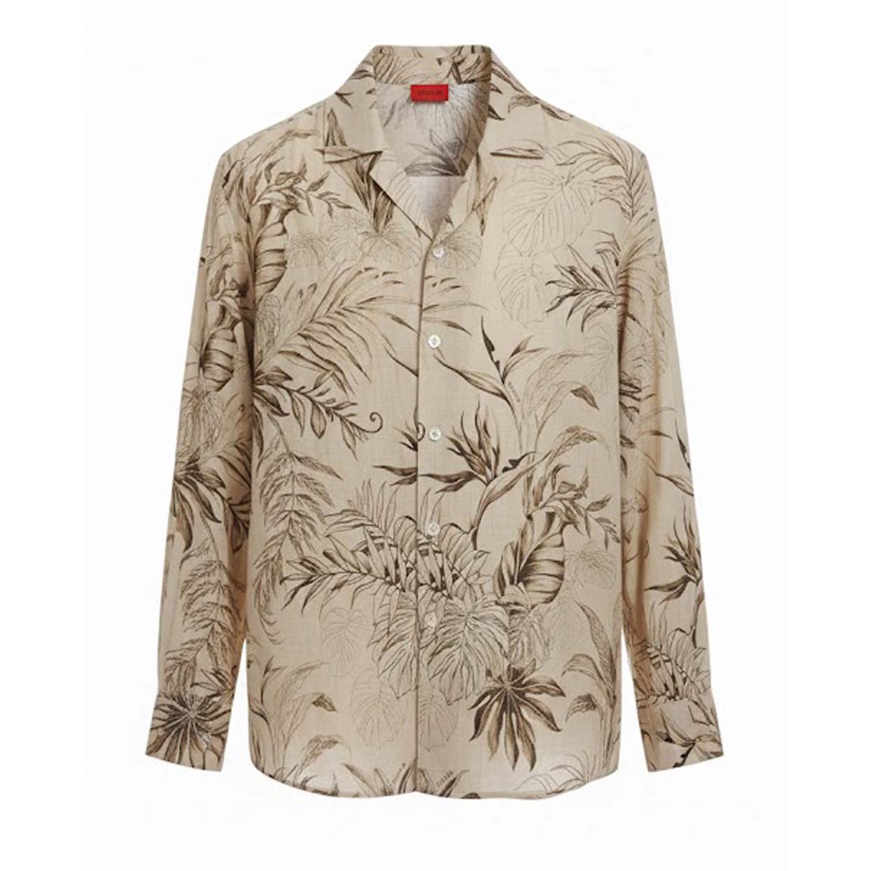 Camp Collar Long Sleeve Shirt -Beige/Multi