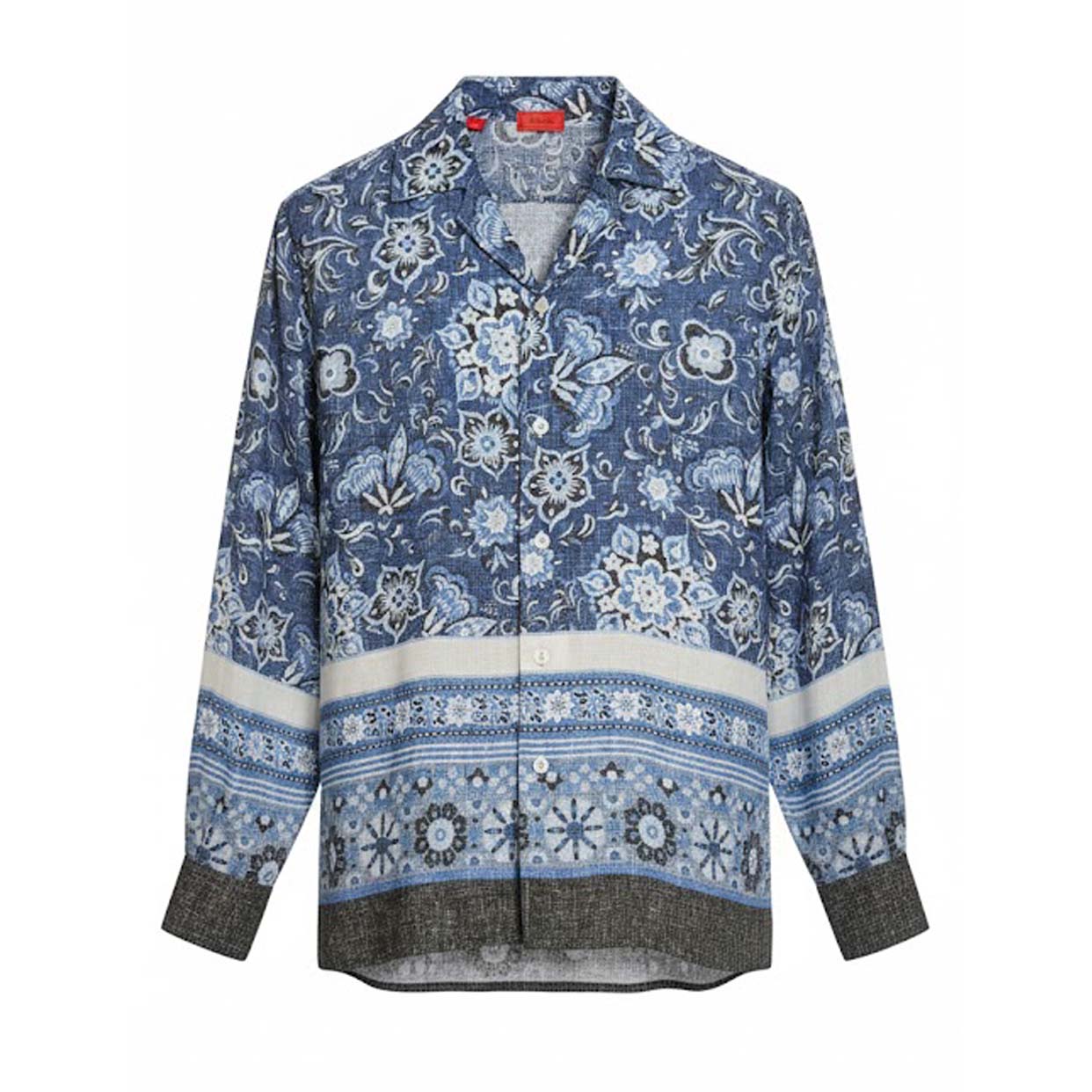 Camp Collar Long Sleeve Shirt -Blue Combi