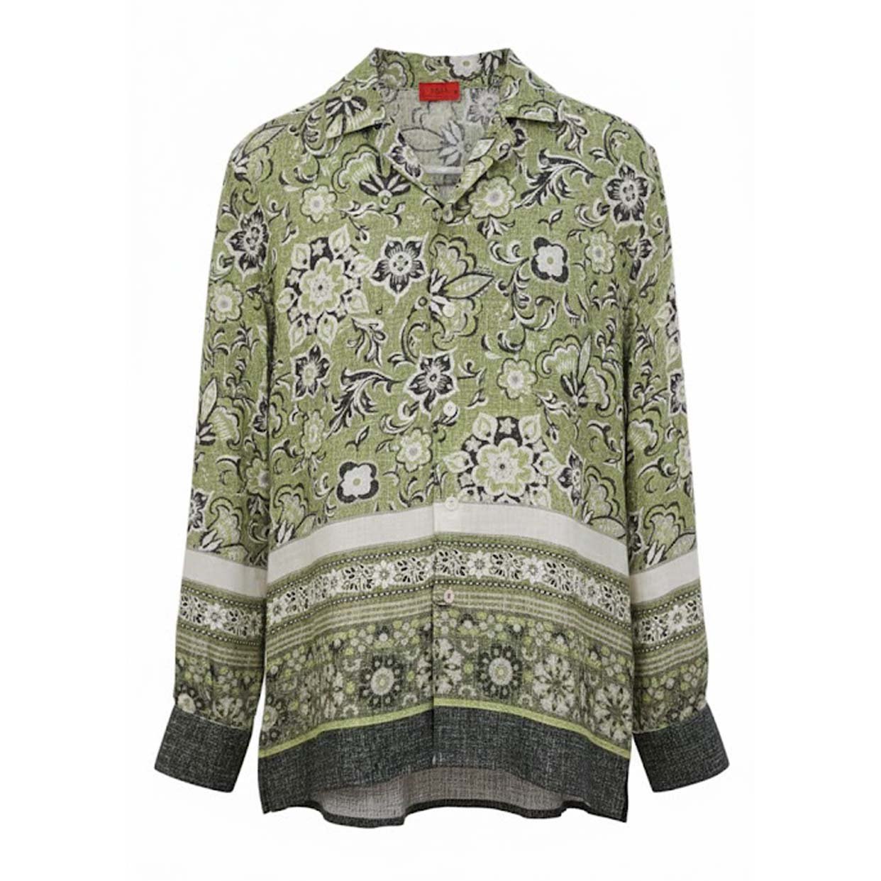 Camp Collar Long Sleeve Shirt -Green Combi