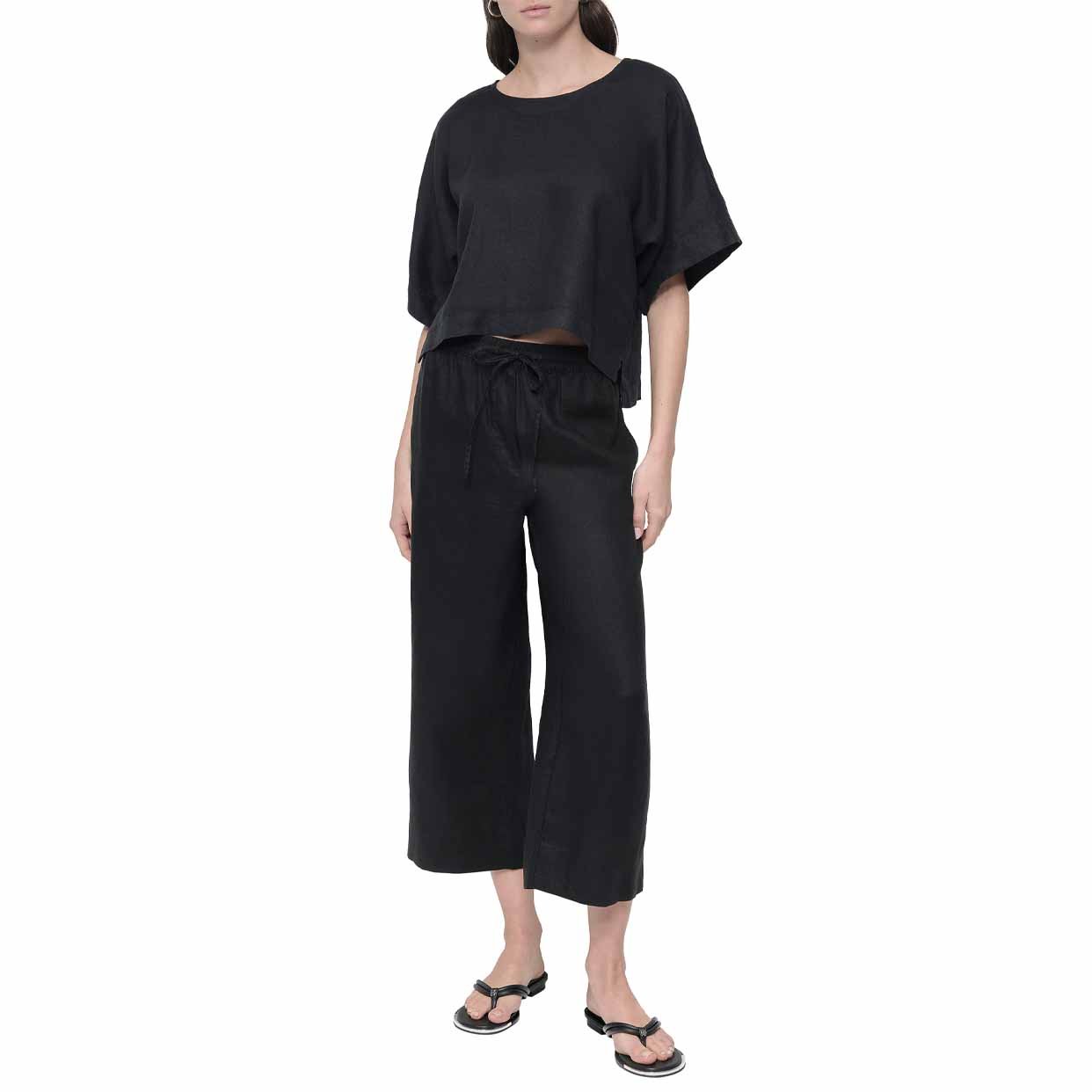 Short Sleeve Button Up Blouse -Black
