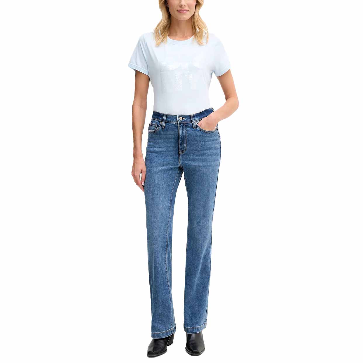 Sequin Logo Crew Neck Tee -Blue