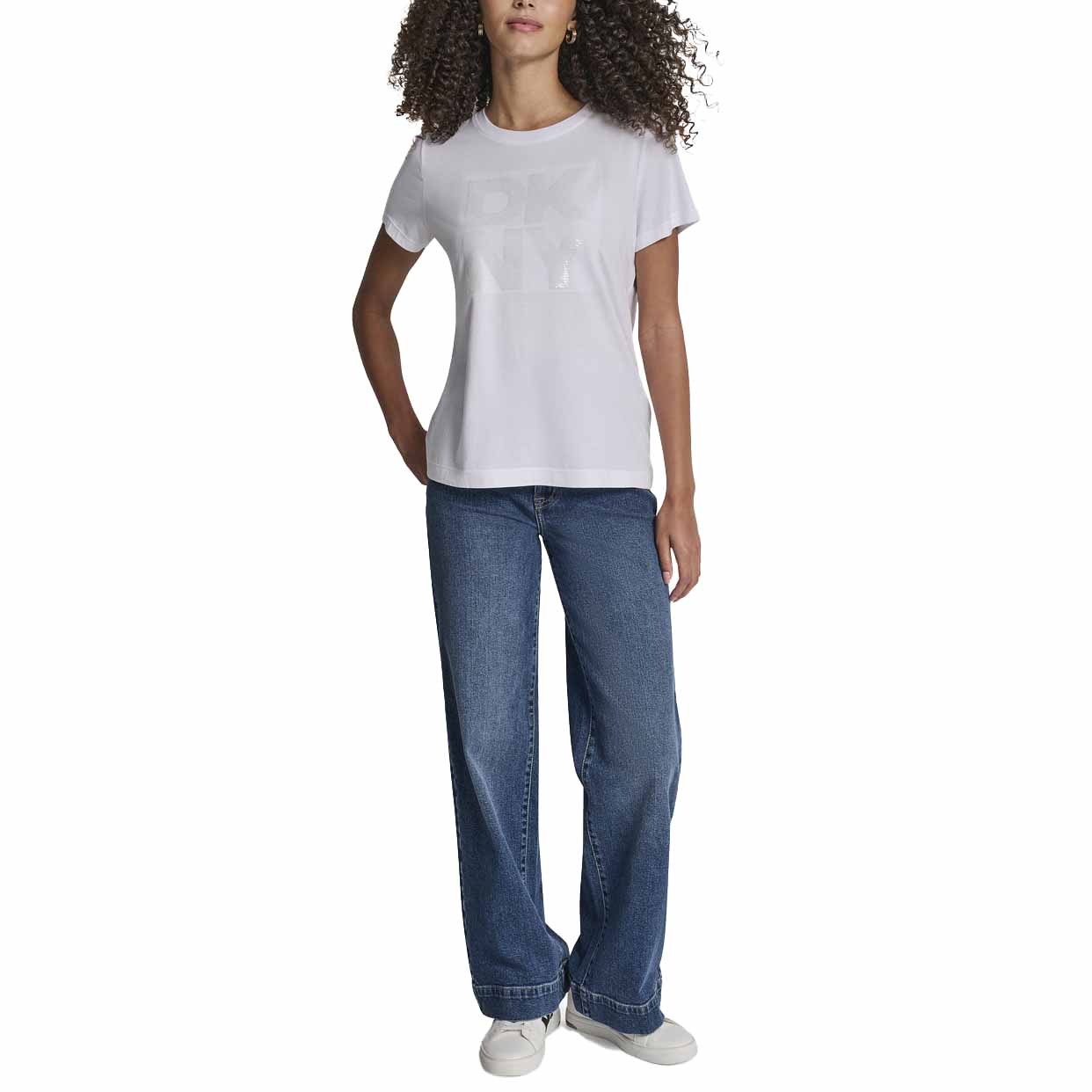 Sequin Logo Crew Neck Tee -White