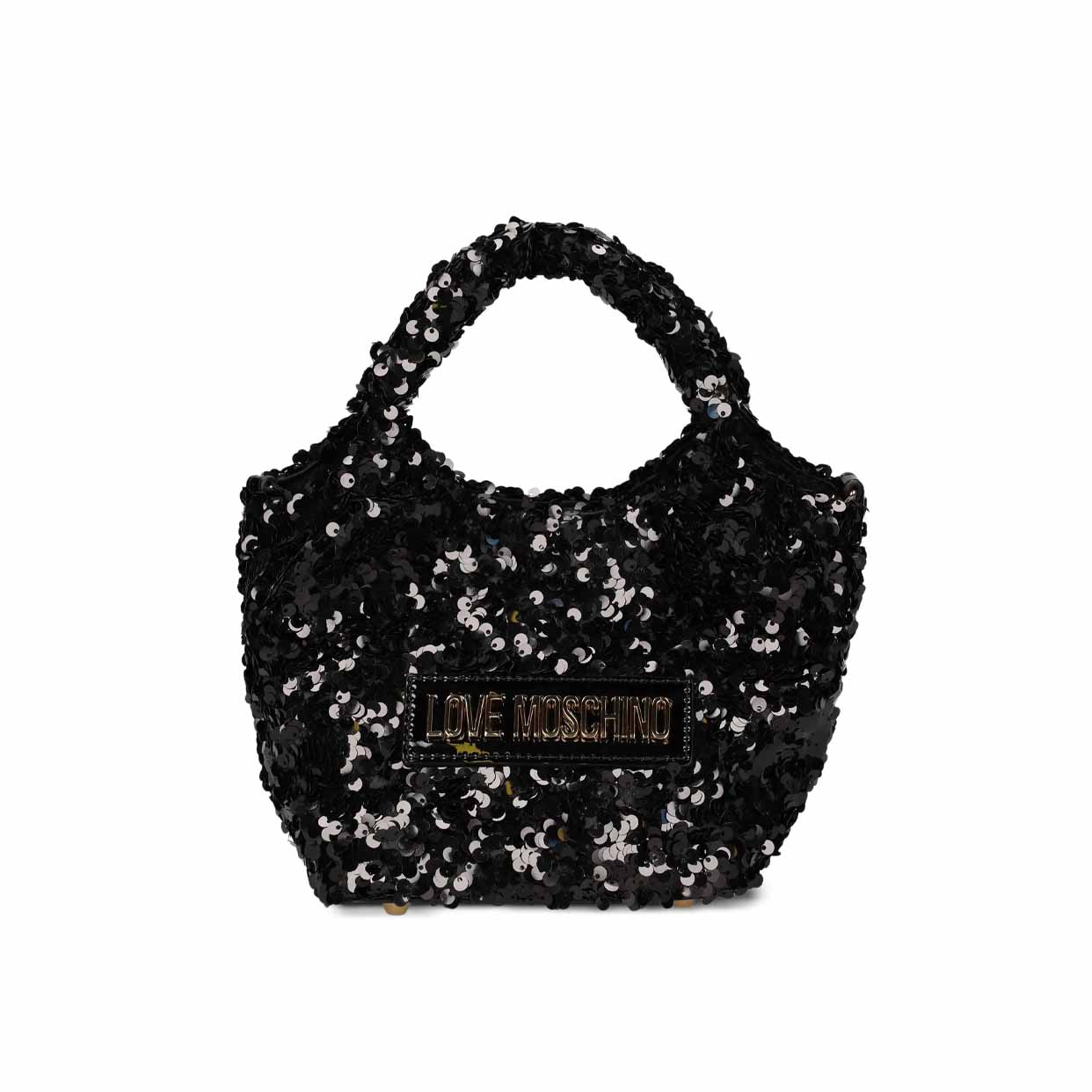 Sequin Embellished Top-Handle Bag -Black
