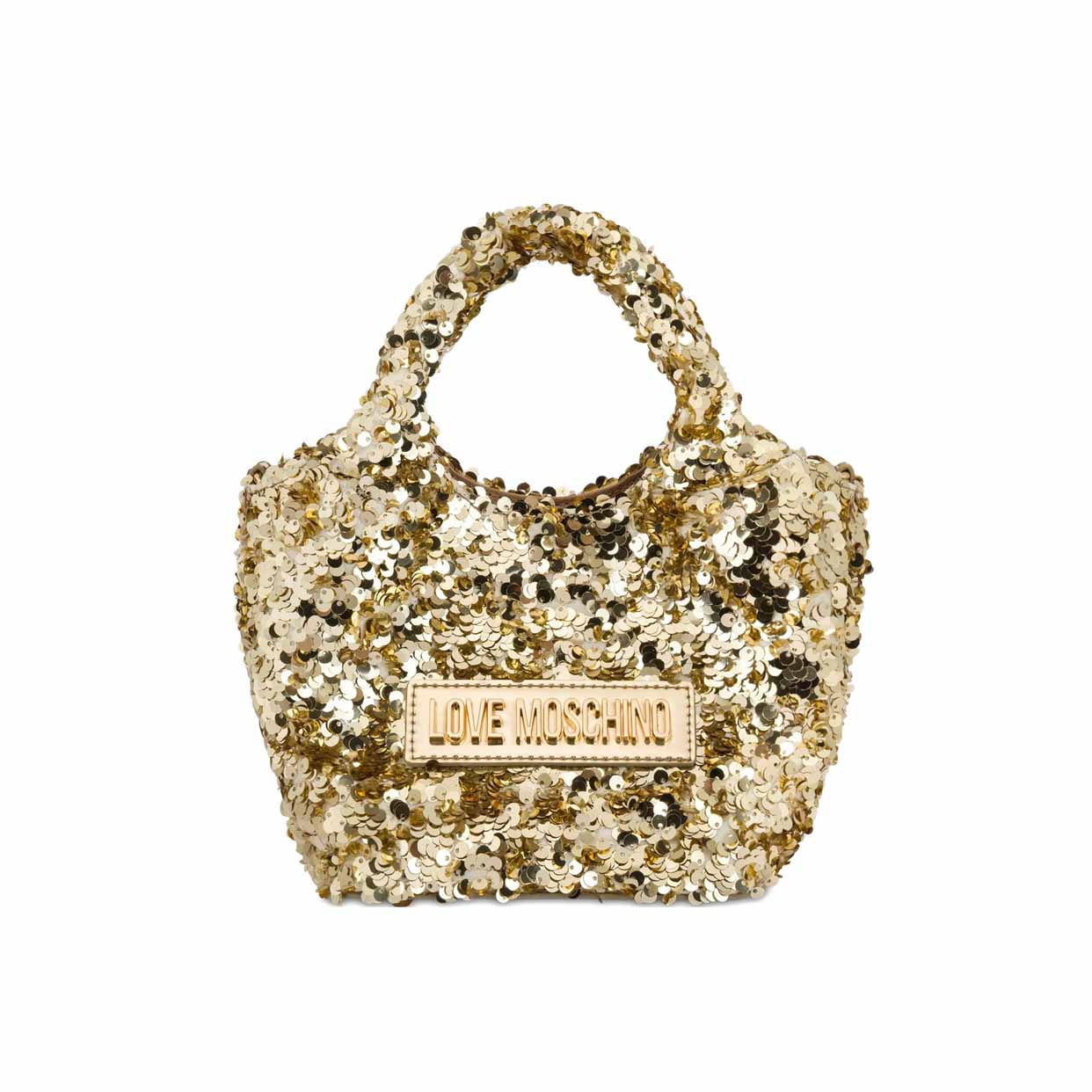 Sequin Embellished Top-Handle Bag -Gold