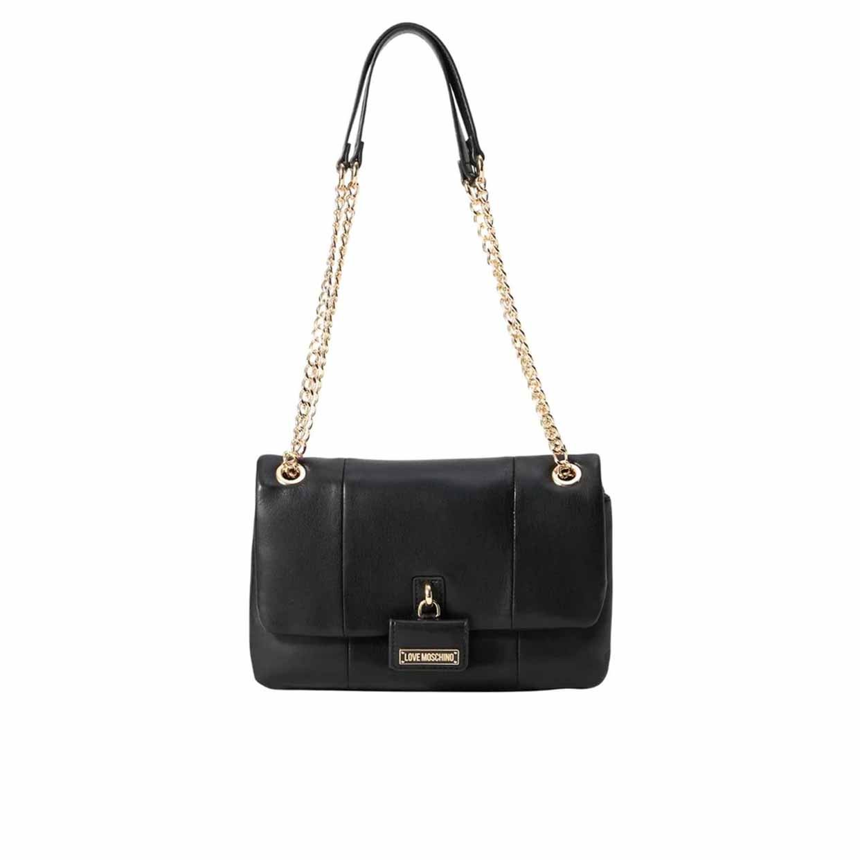 Mini Lock Chain Strap Shoulder Bag -Black