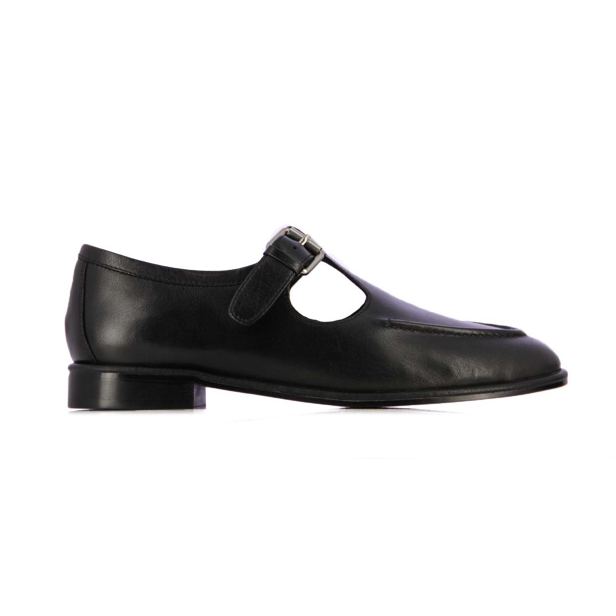 T-Strap Leather Loafers -Black