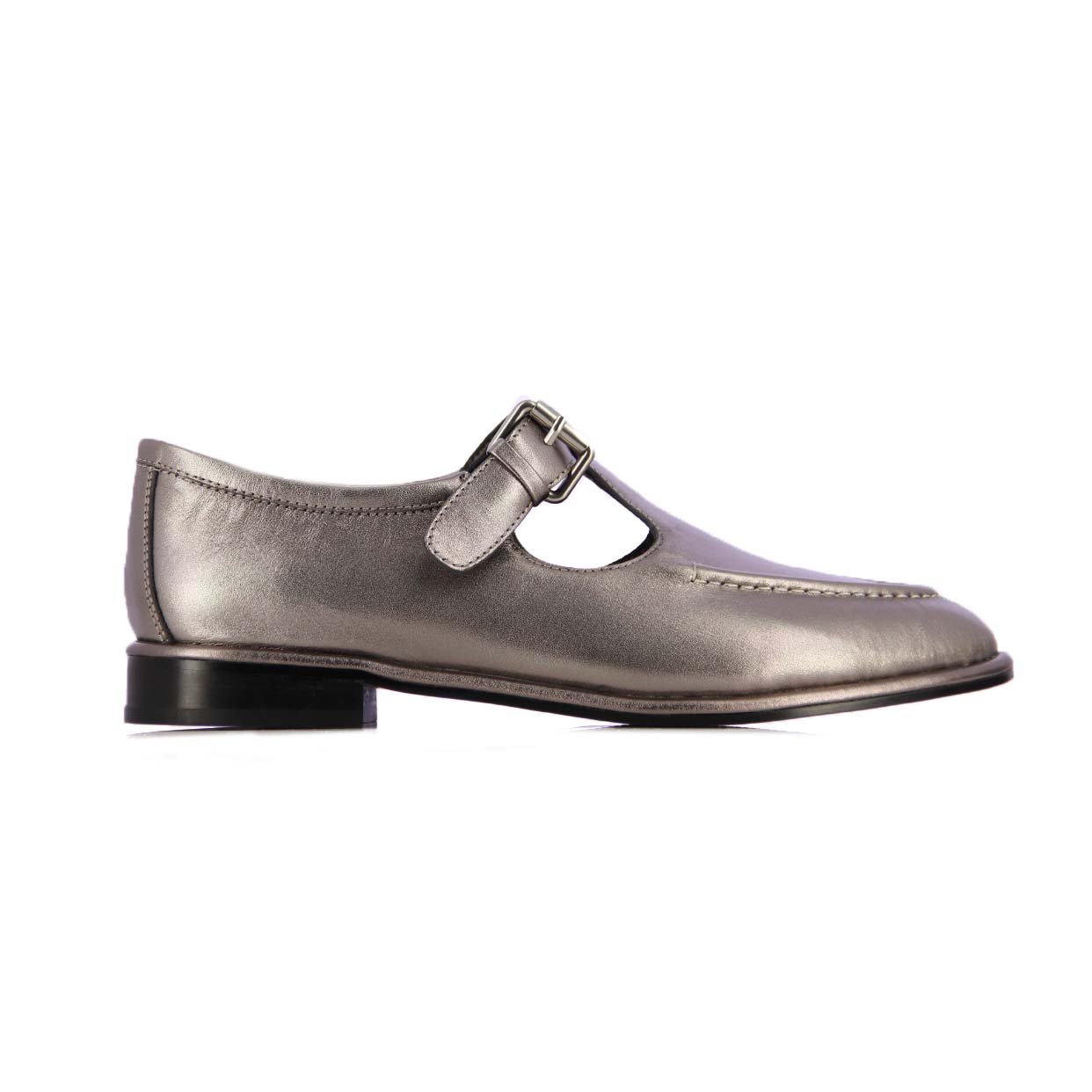 T-Strap Leather Loafers -Gunmetal