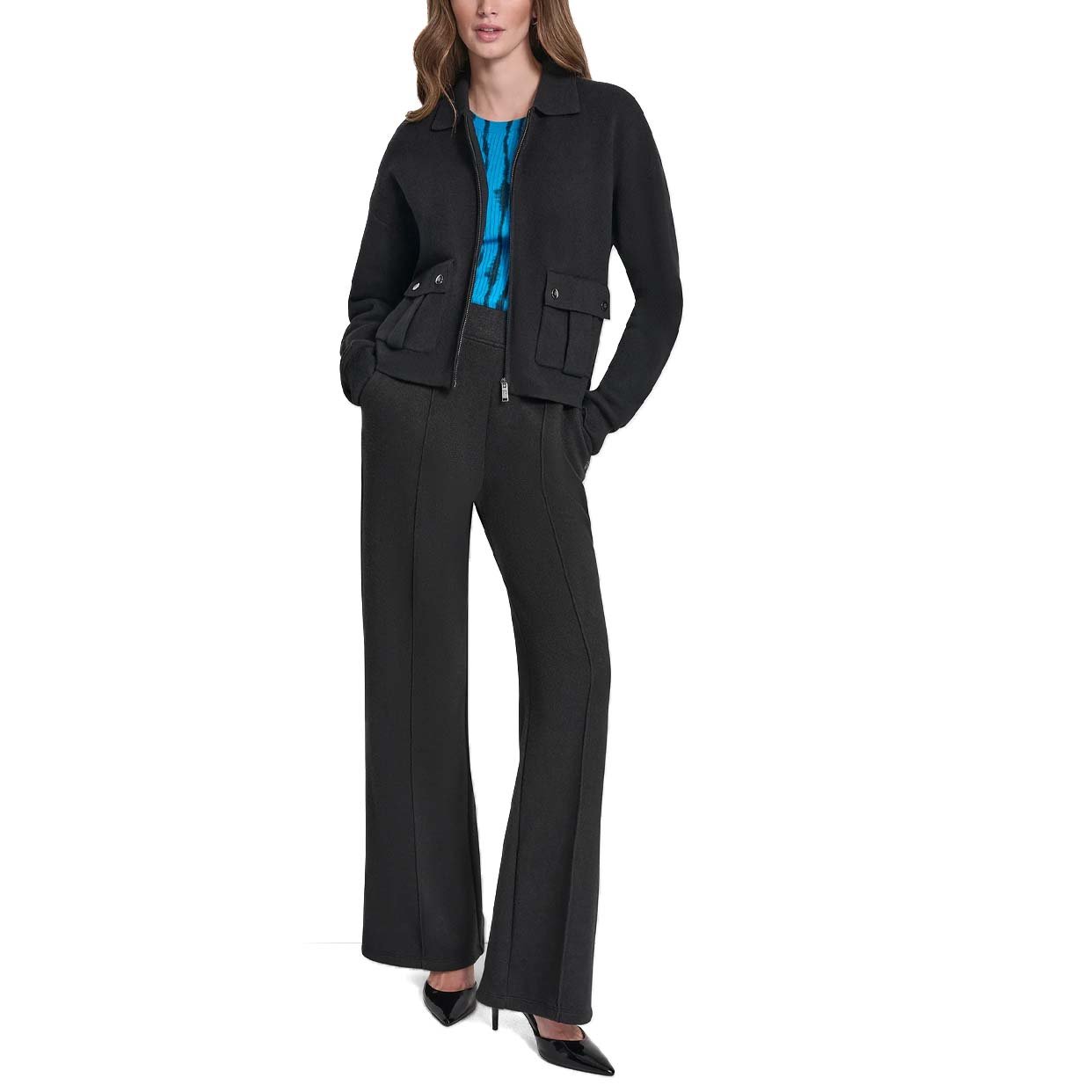 Zip Up Sweater Jacket -Black