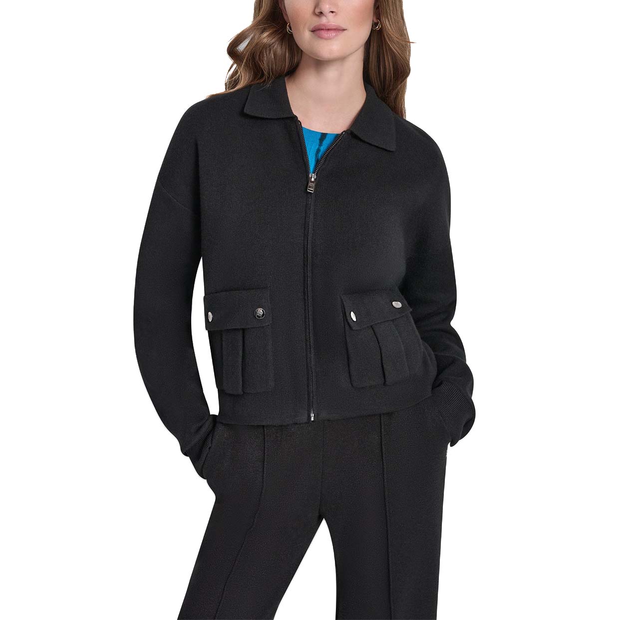 Zip Up Sweater Jacket -Black - Image 2