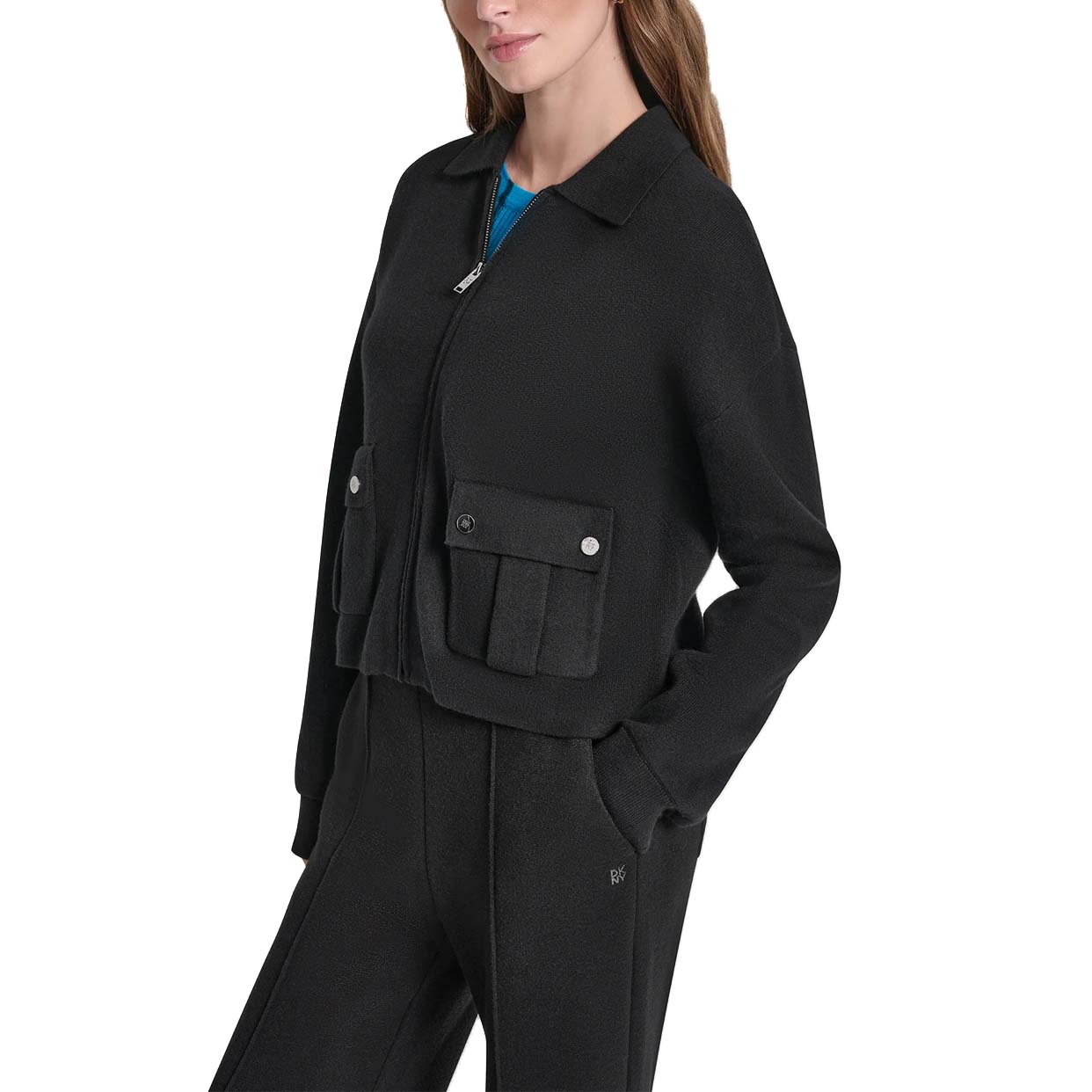 Zip Up Sweater Jacket -Black - Image 3