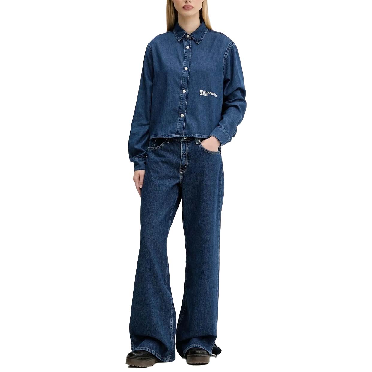 Relaxed W/Slit Denim -Washed Dark Blue