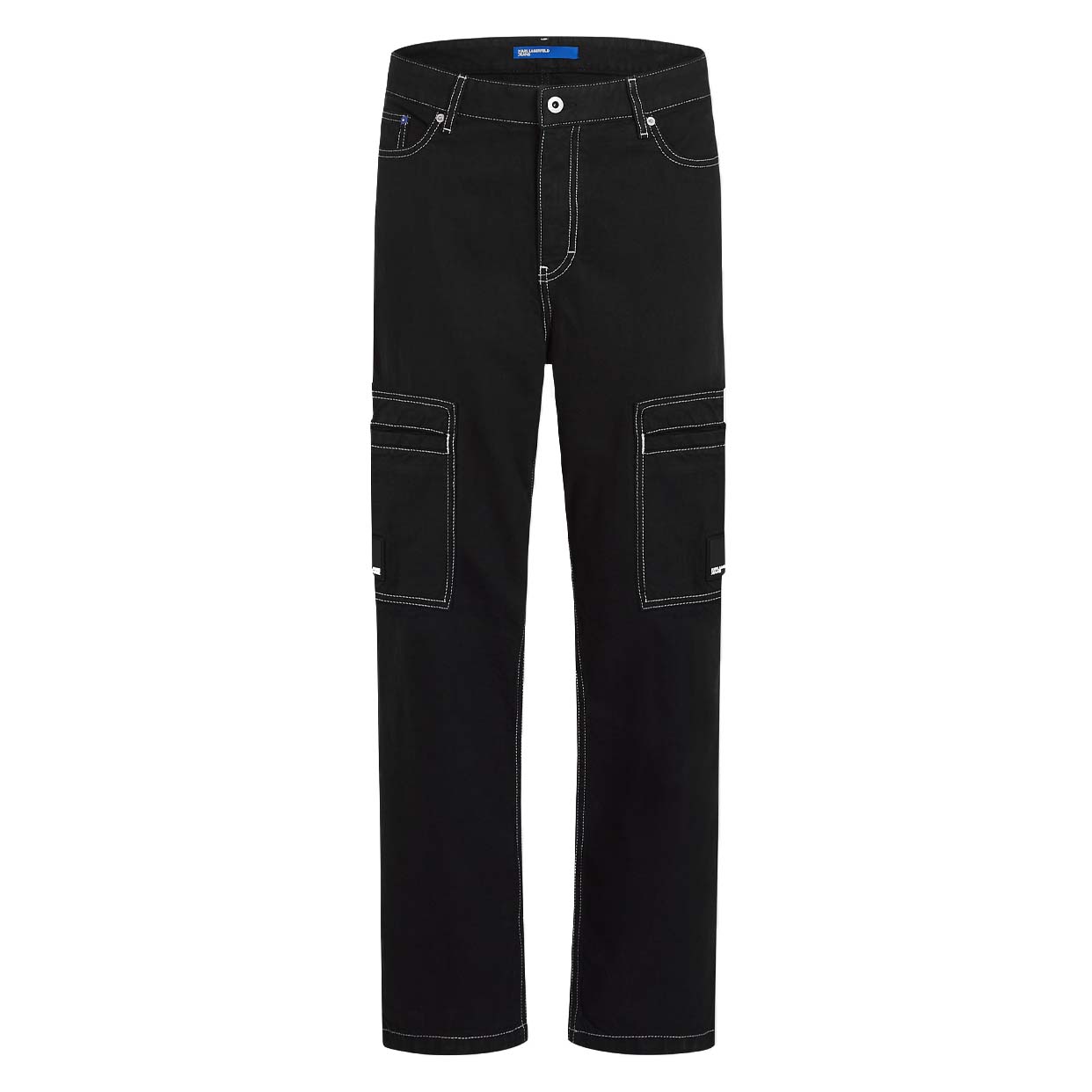 Contrast Stitch Cargo Pants -Black