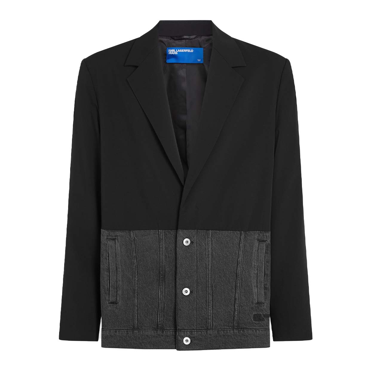 Denim Panel Blazer - Washed Black-Black