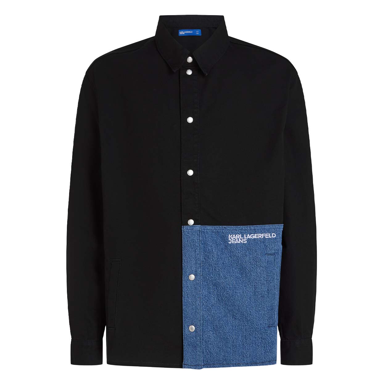 Denim Panel Overshirt - Washed Blue-Black