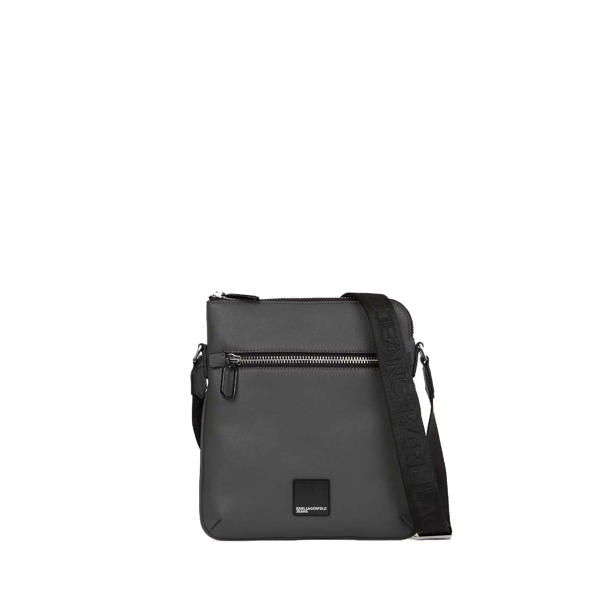 Box Logo Flat Crossbody Bag -Grey