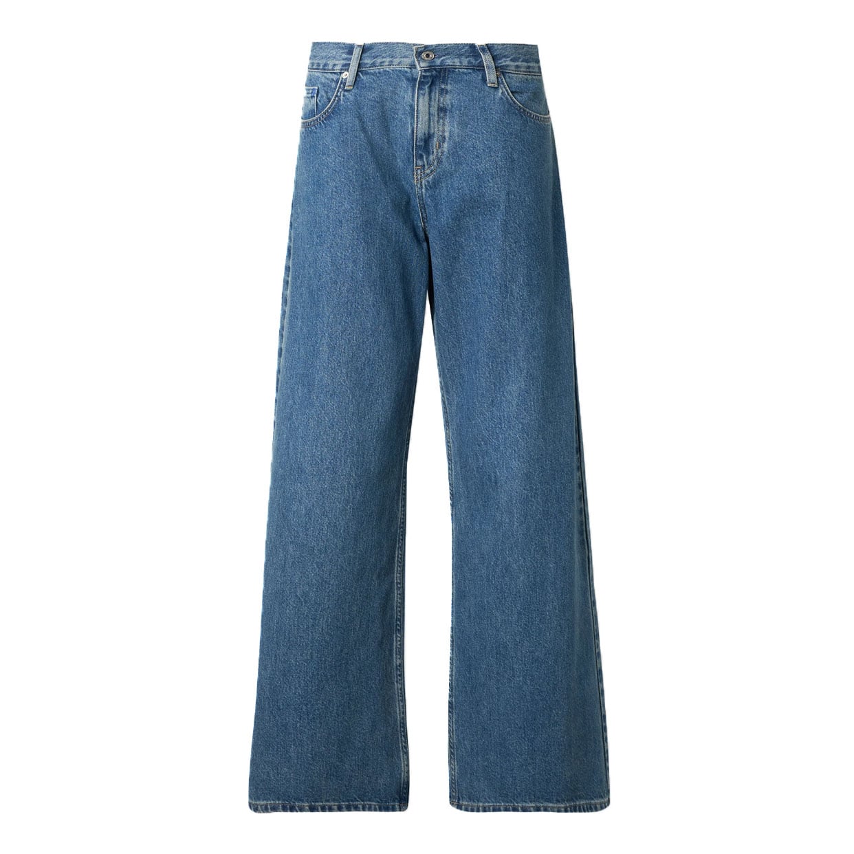 Wide Leg Denim Pants -Mid Marble Blue
