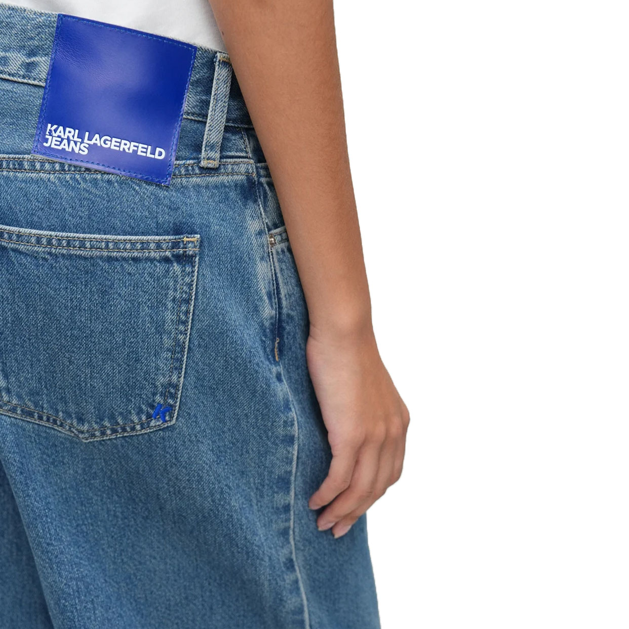 Wide Leg Denim Pants -Mid Marble Blue - Image 3