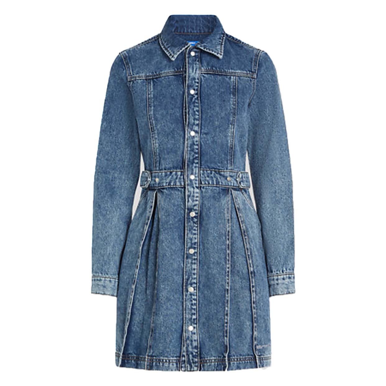 Pleated Denim Dress -Mid Blue