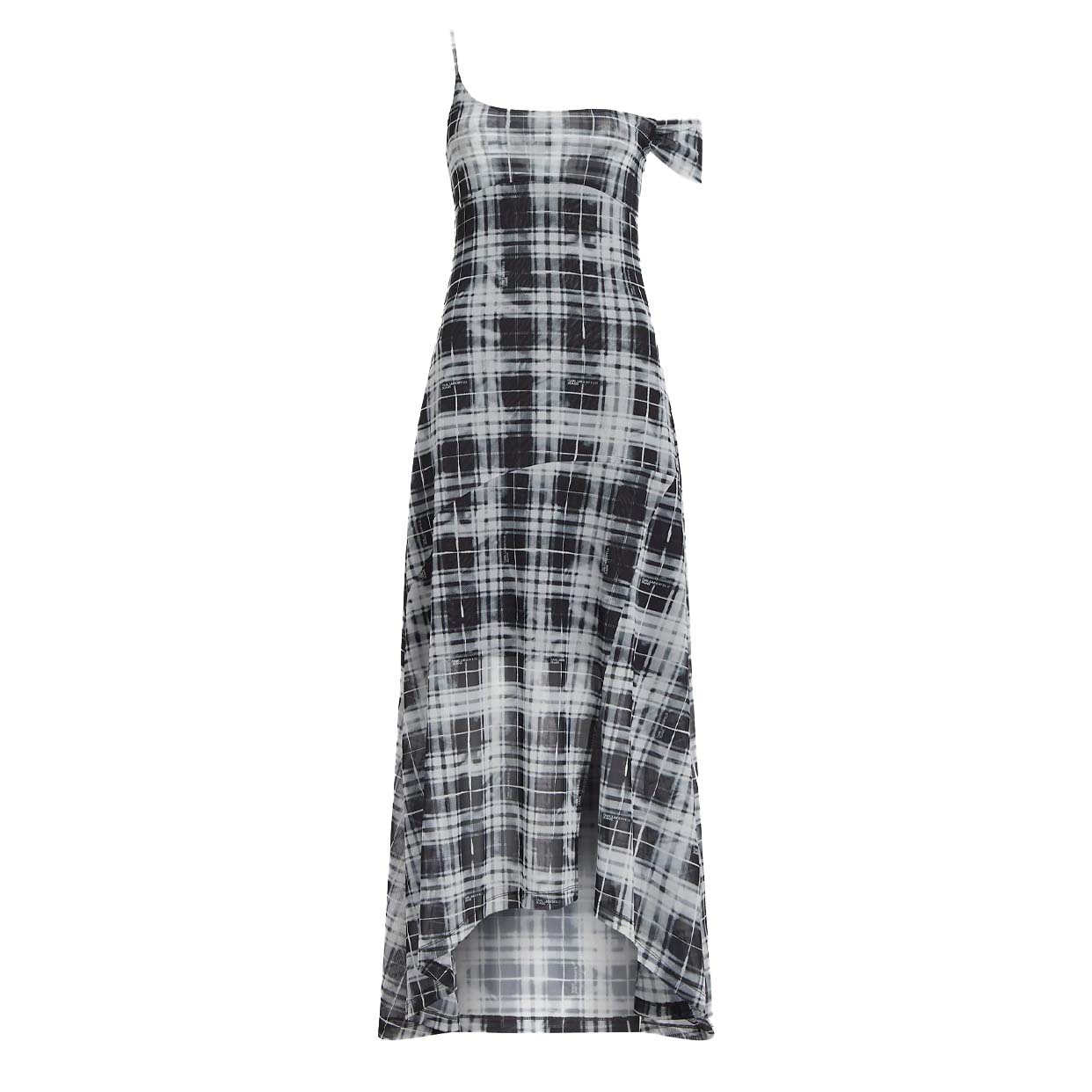 Checked Mesh Maxi Dress - Bleached Check Black All Over Print