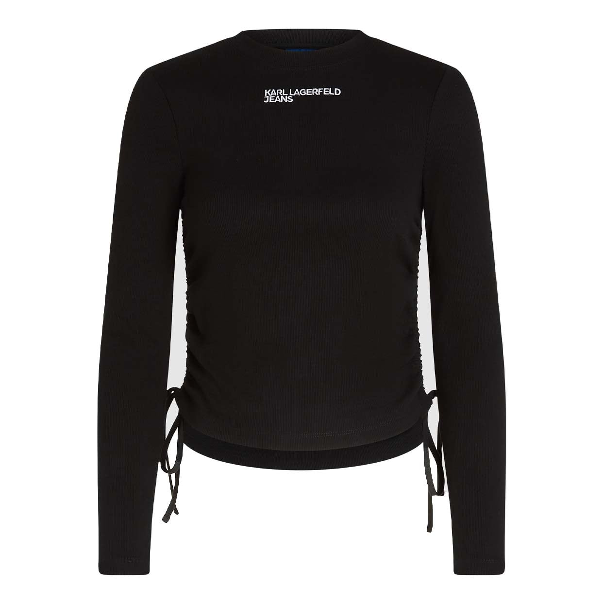 Ruched Ribbed Top -Black