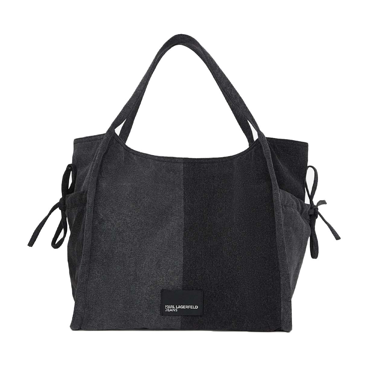 Two-Tone Denim Shopper - Black Denim-Grey Denim