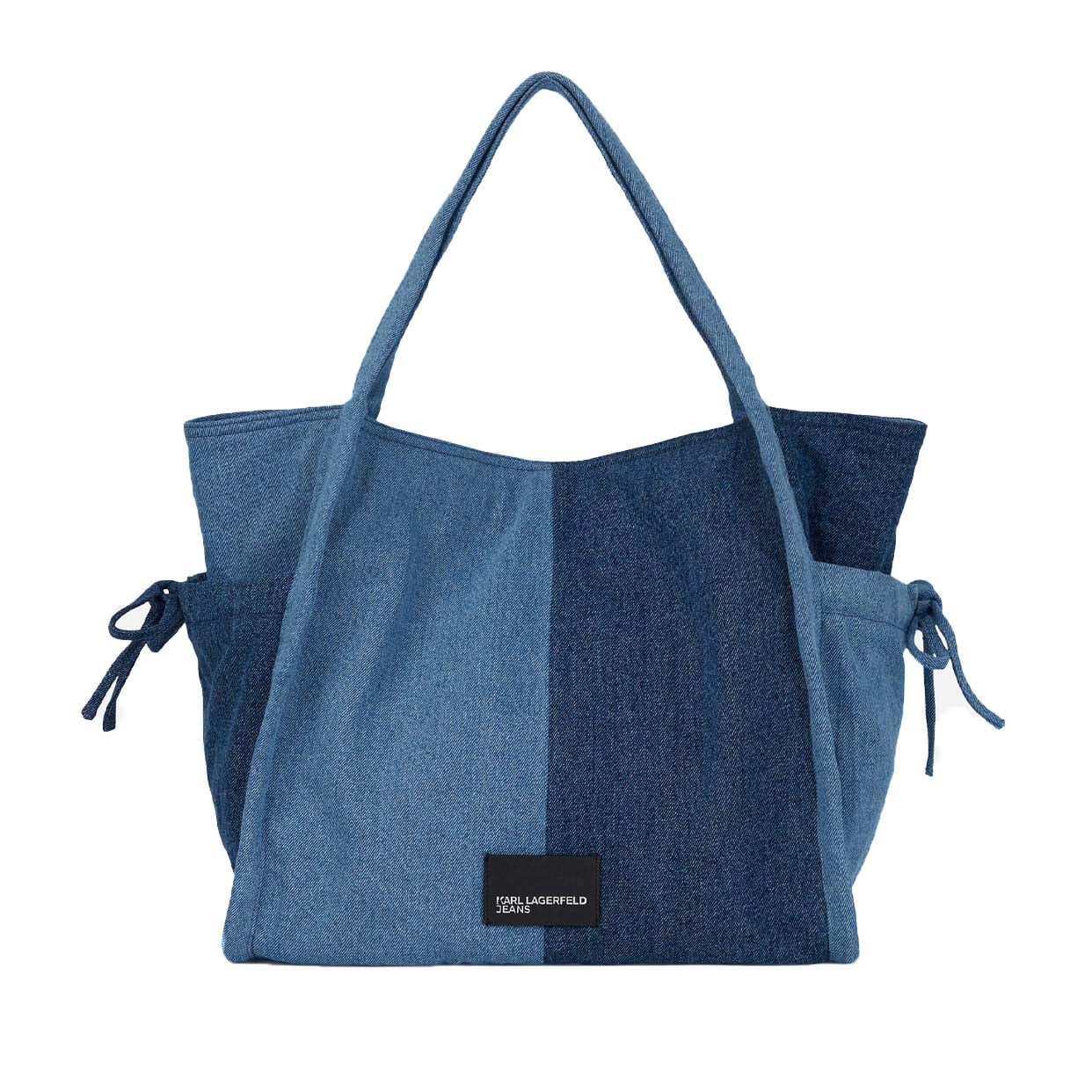 Two-Tone Denim Shopper Bag -Standard Blue Denim-Light Denim