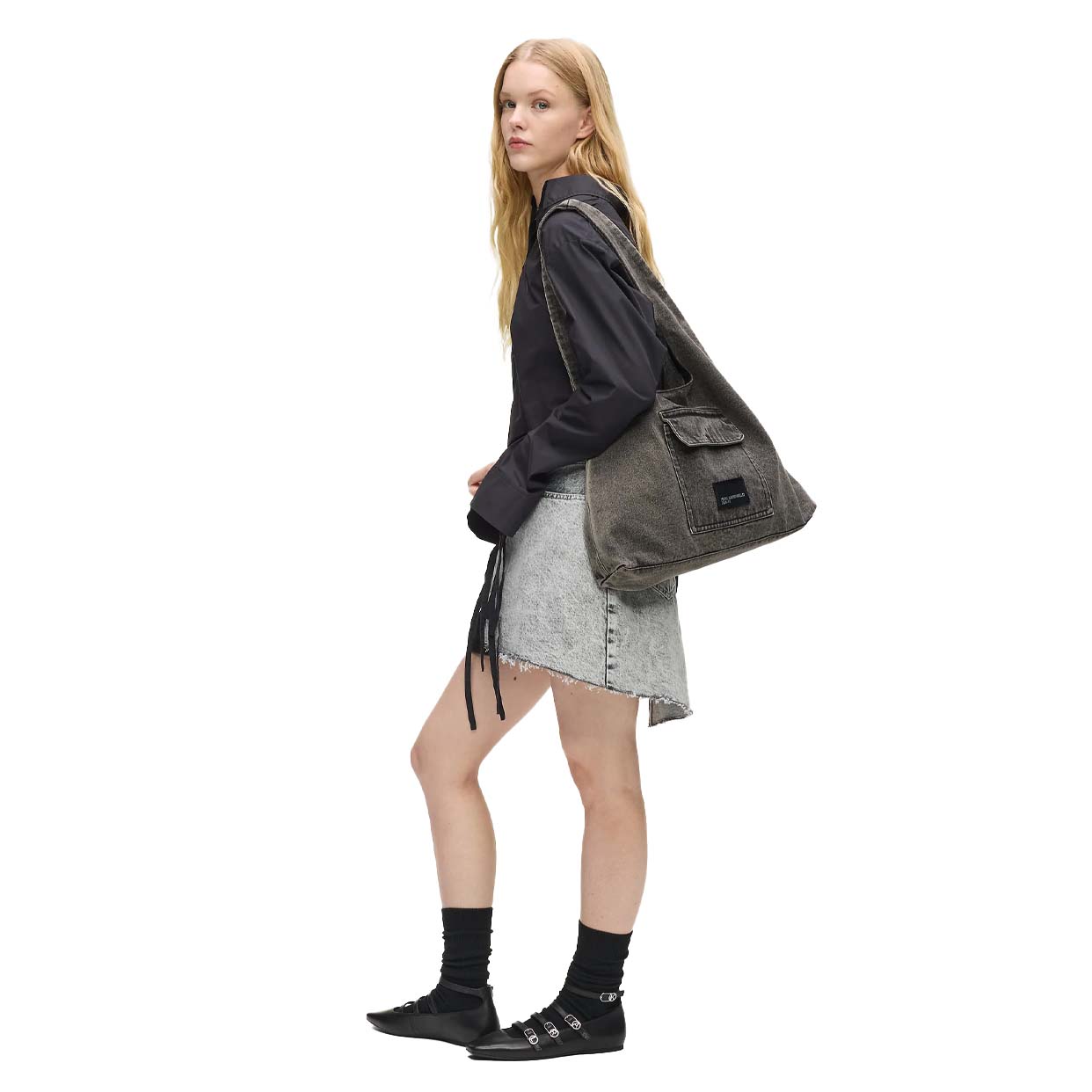 Denim Hobo Shopper - Black Denim-Grey Denim - Image 2